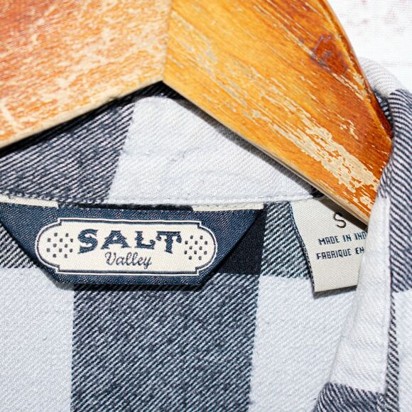 Salt Valley Button up Flannel Shirt Gray White Buffalo Plaid Men's Size Small - Picture 3 of 5